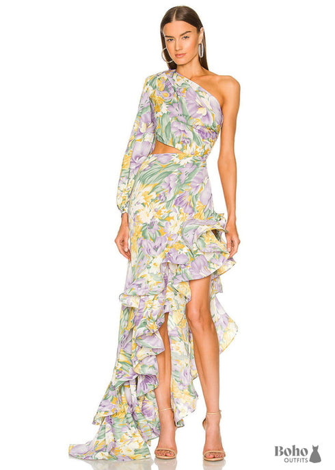 Lrregular Ruffle Floral Dress